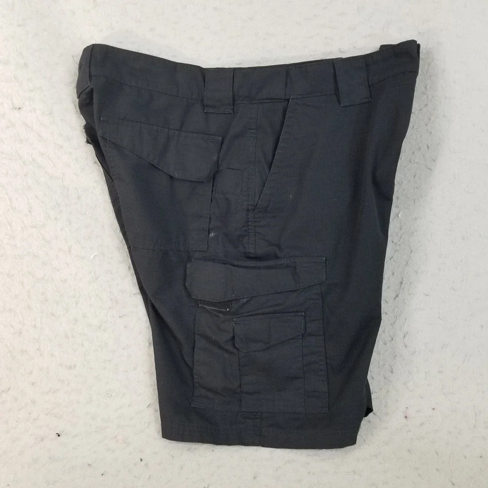 TRU-SPEC Cargo Shorts Men 38 Black Tactical Heavy Duty Canvas Stretch Waistband